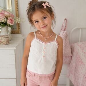 3 Pommes Girls 3Y White Pink Lace Sequin Cami Top France Y2K Coquette NWT Ballet